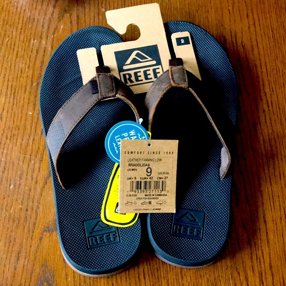 Men’s Reef leather fanning low flip flop, size 9 - Picture 1 of 3